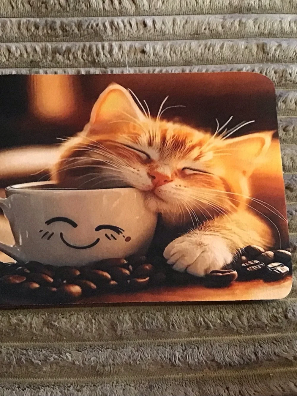 Orange Tabby Cat Mouse Pad with Smile Mug Design - Pets Cat